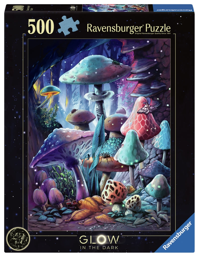 Ravensburger pussel - Moonlight Mushrooms 500 bitar glow
