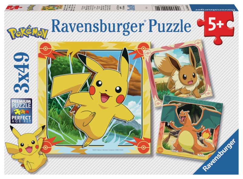Ravensburger pussel - Pikachu, Charizard and Eevee! 3x49 bitar