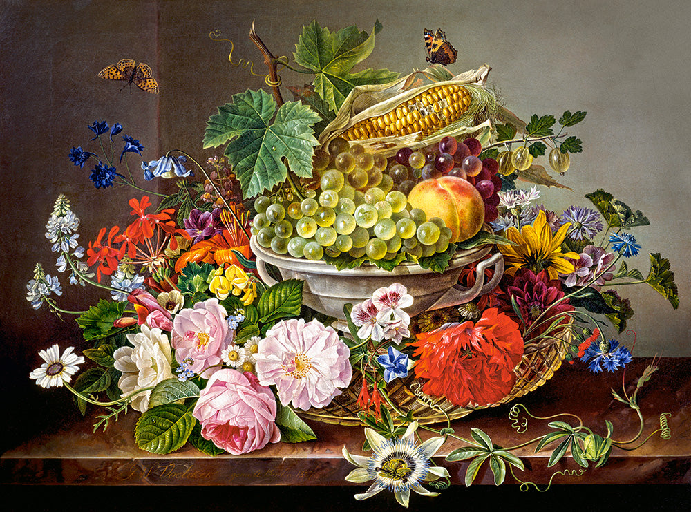 KIDEK pussel - Still Life with Flowers and Fruit Basket, 2000-bitar