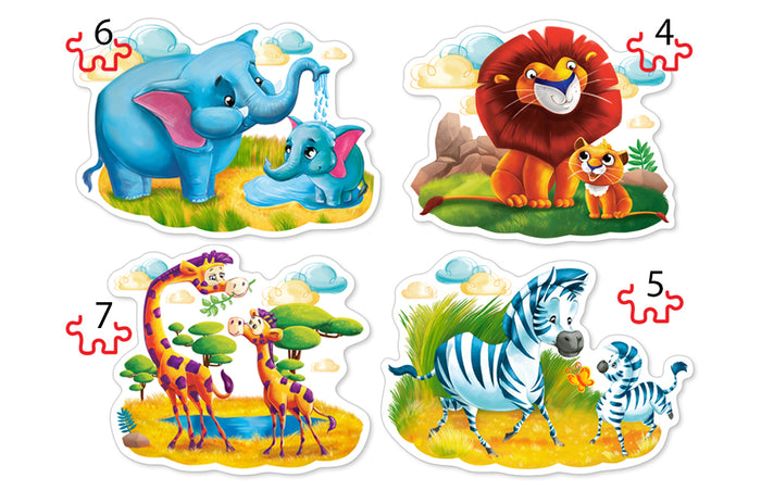 KIDEK pussel - Animals of Africa, 4 bitar pussel - figurformade, 4 bitar, 5 bitar, 6 bitar och 7 bitar