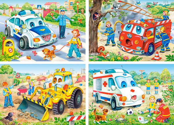 KIDEK pussel - Funny Vehicles, 4 bitar pussel - 8 bitar, 12 bitar, 15 bitar och 20 bitar