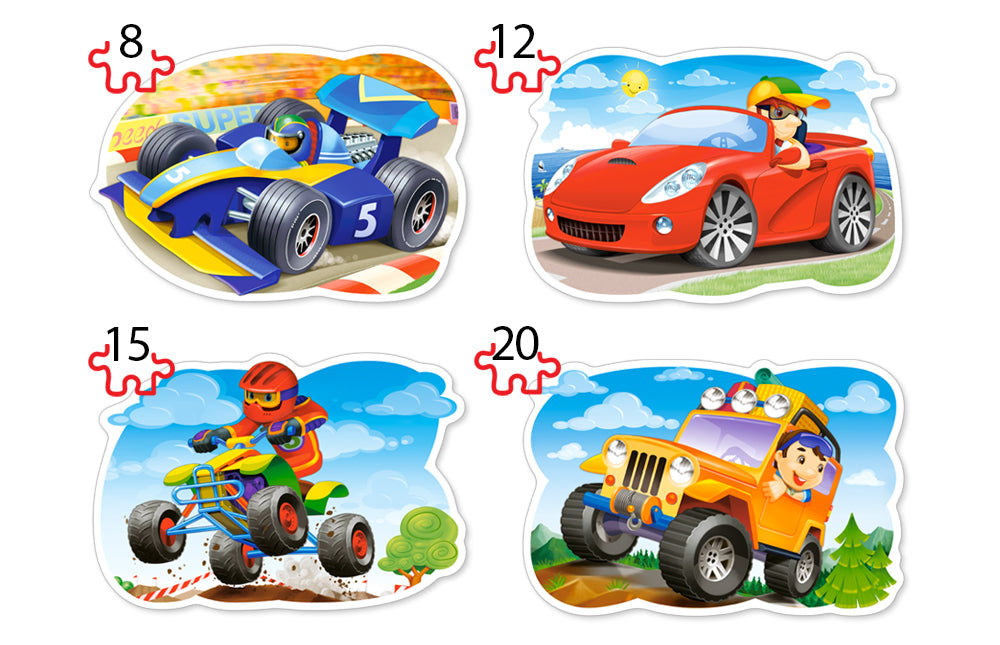 KIDEK pussel - Ride for Fun, 4 bitar pussel - 8 bitar, 12 bitar, 15 bitar och 20 bitar