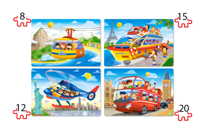KIDEK pussel - Travel the World, 4 bitar pussel - 8 bitar, 12 bitar, 15 bitar och 20 bitar