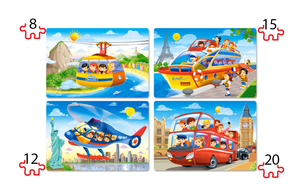 KIDEK pussel - Travel the World, 4 bitar pussel - 8 bitar, 12 bitar, 15 bitar och 20 bitar