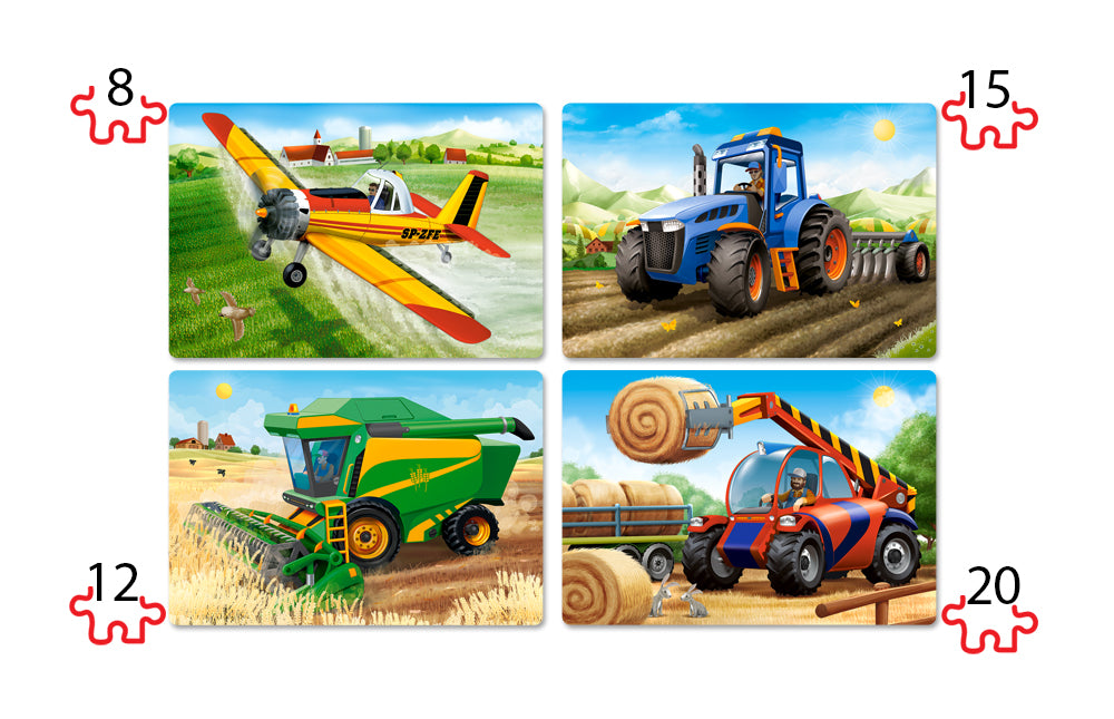 KIDEK pussel - Agricultural Machines, 4 bitar pussel - 8 bitar, 12 bitar, 15 bitar och 20 bitar