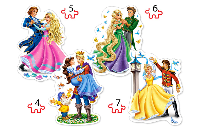 KIDEK pussel - Princesses in Love, 4 bitar pussel - figurformade, 4 bitar, 5 bitar, 6 bitar och 7 bitar