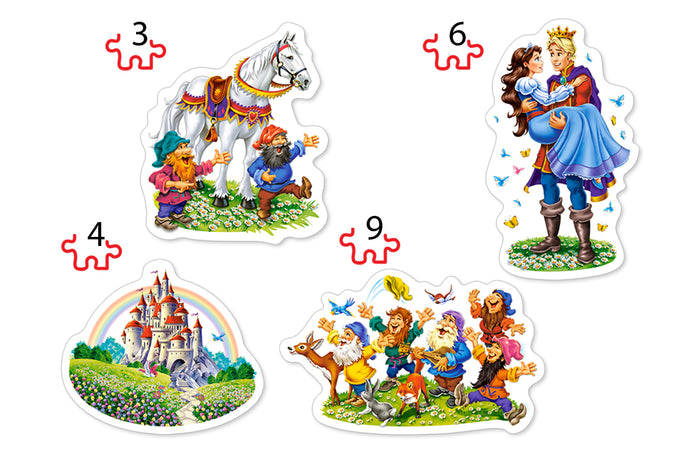 KIDEK pussel - Snow White's Story, 4 bitar pussel - 3 bitar, 4 bitar, 6 bitar och 9 bitar