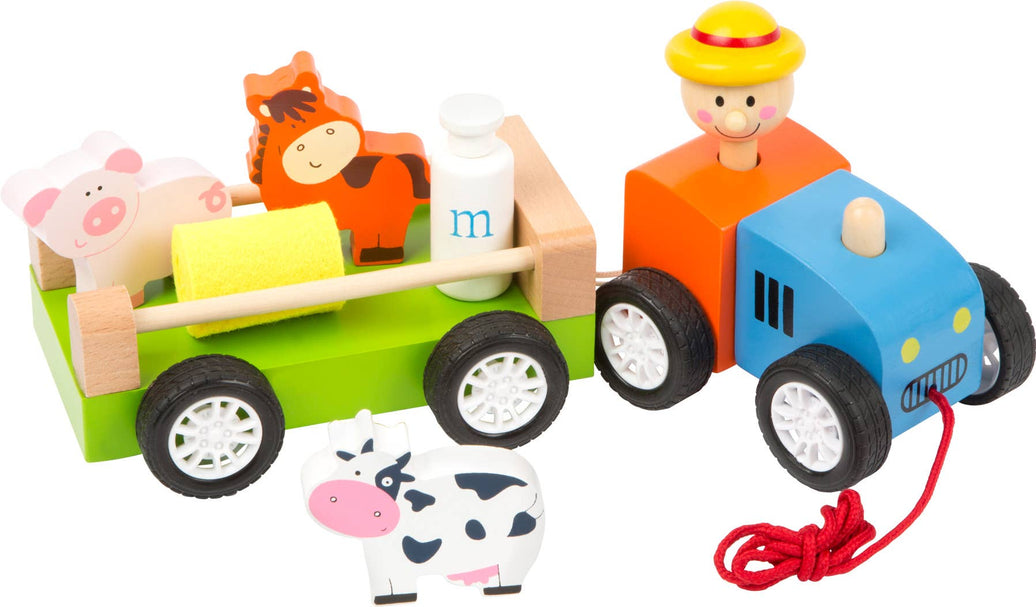 small foot Trätraktorbonde med djur