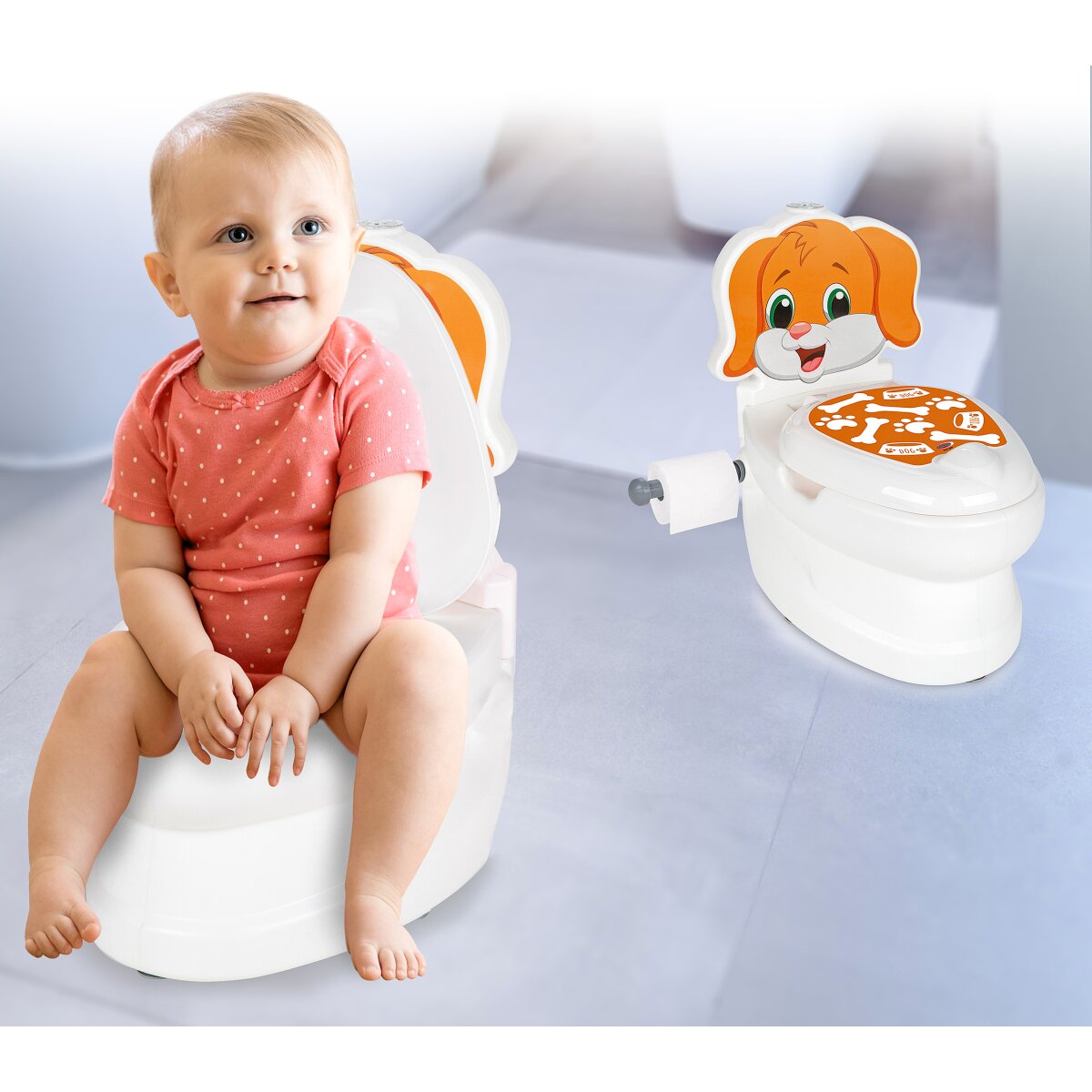 JAMARA My little toilet dog with flushing sound and toilet paper holder