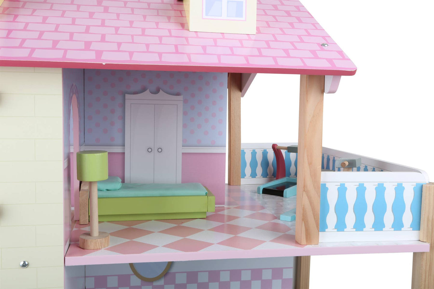 small foot Dockhus rosa tak 3 våningar, roterbart | trä