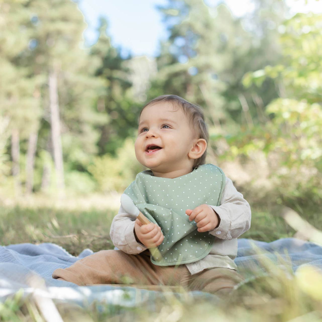 Summerville organic Ekologisk babyhaklapp Green Dotty