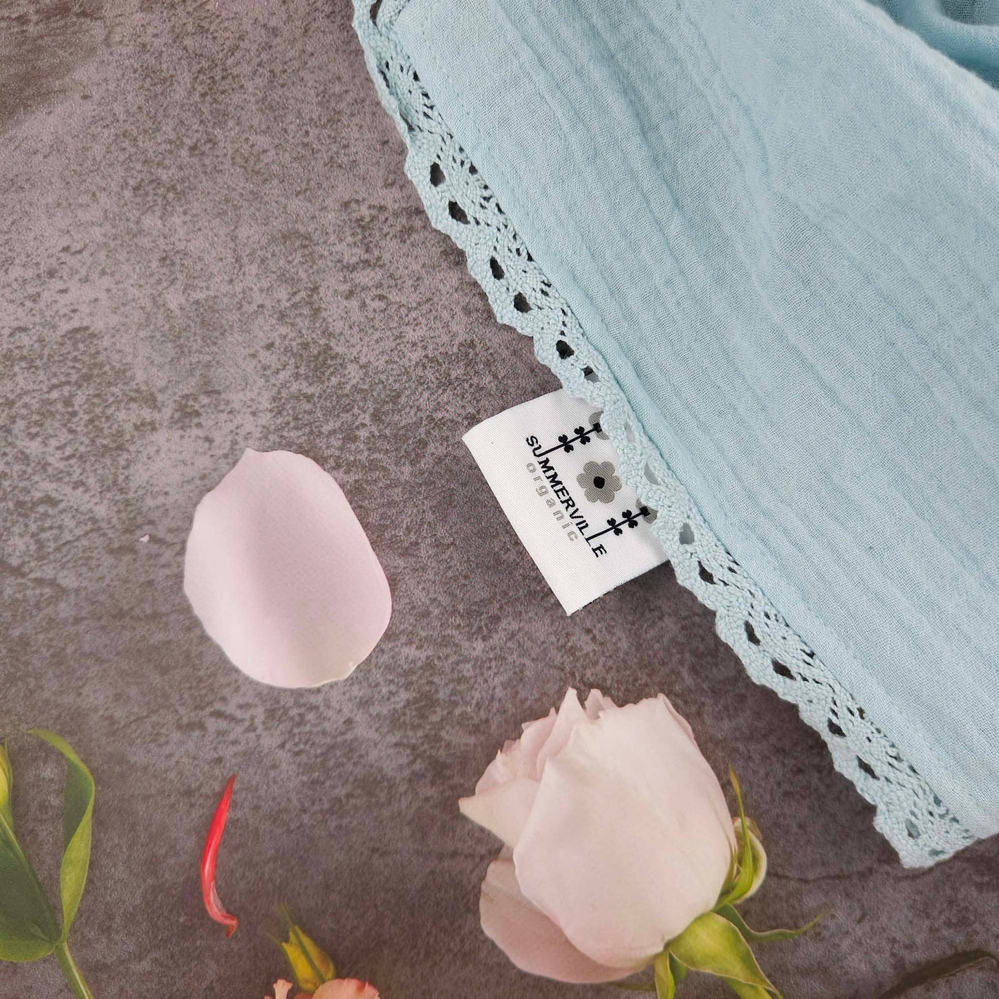 Ekologisk Baby Skrynkel Filt Spets Isblå