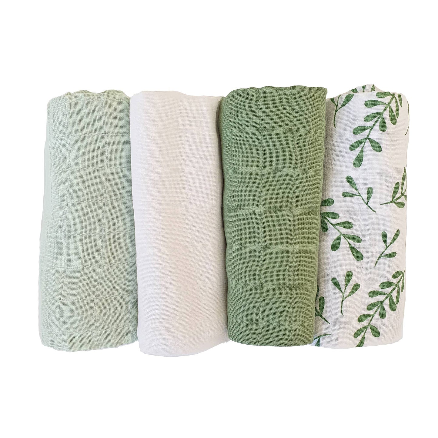 Ekologiska muslinfiltar 4-pack blommig grön