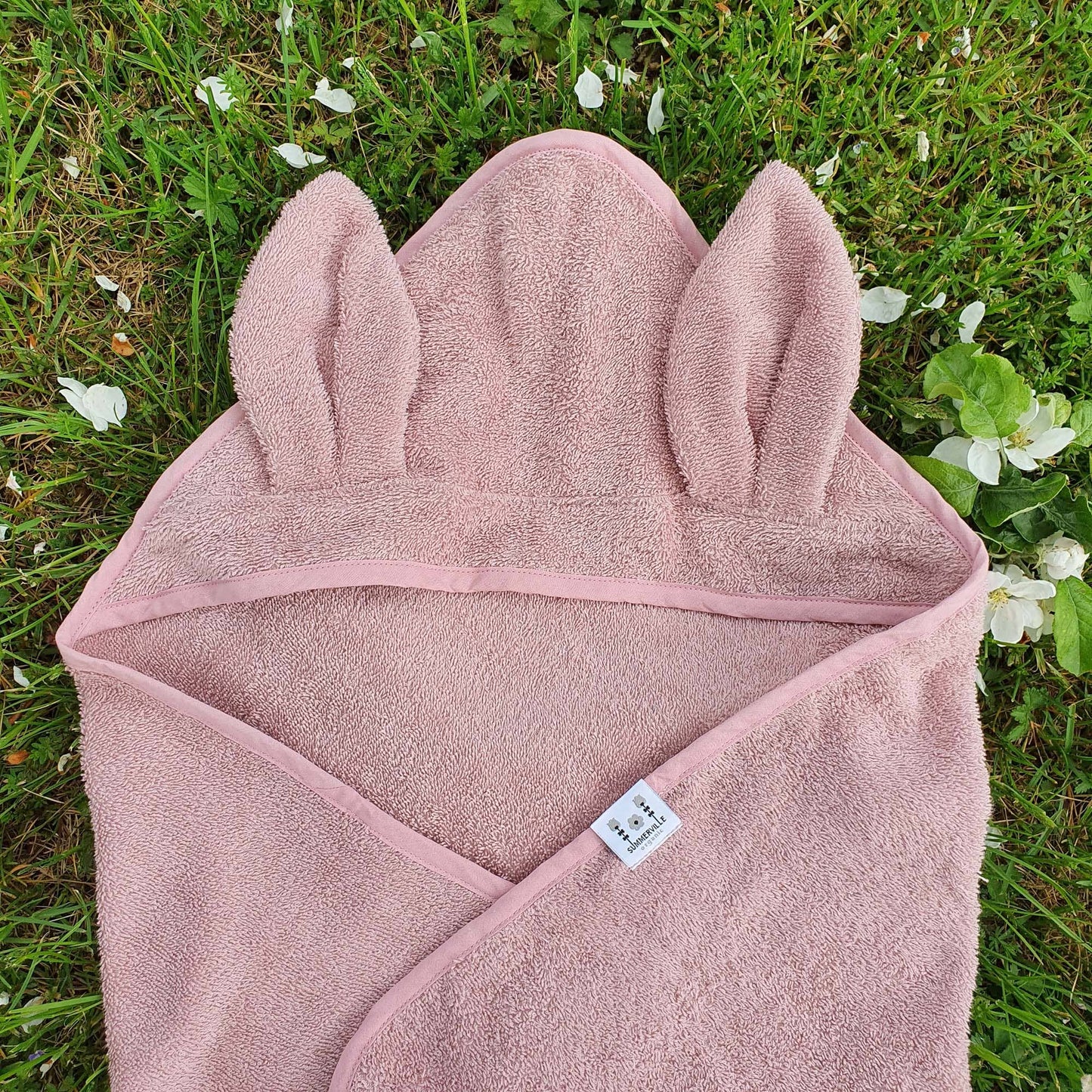 Ekologisk babyhandduk med huva Rabbit Pale Mauve