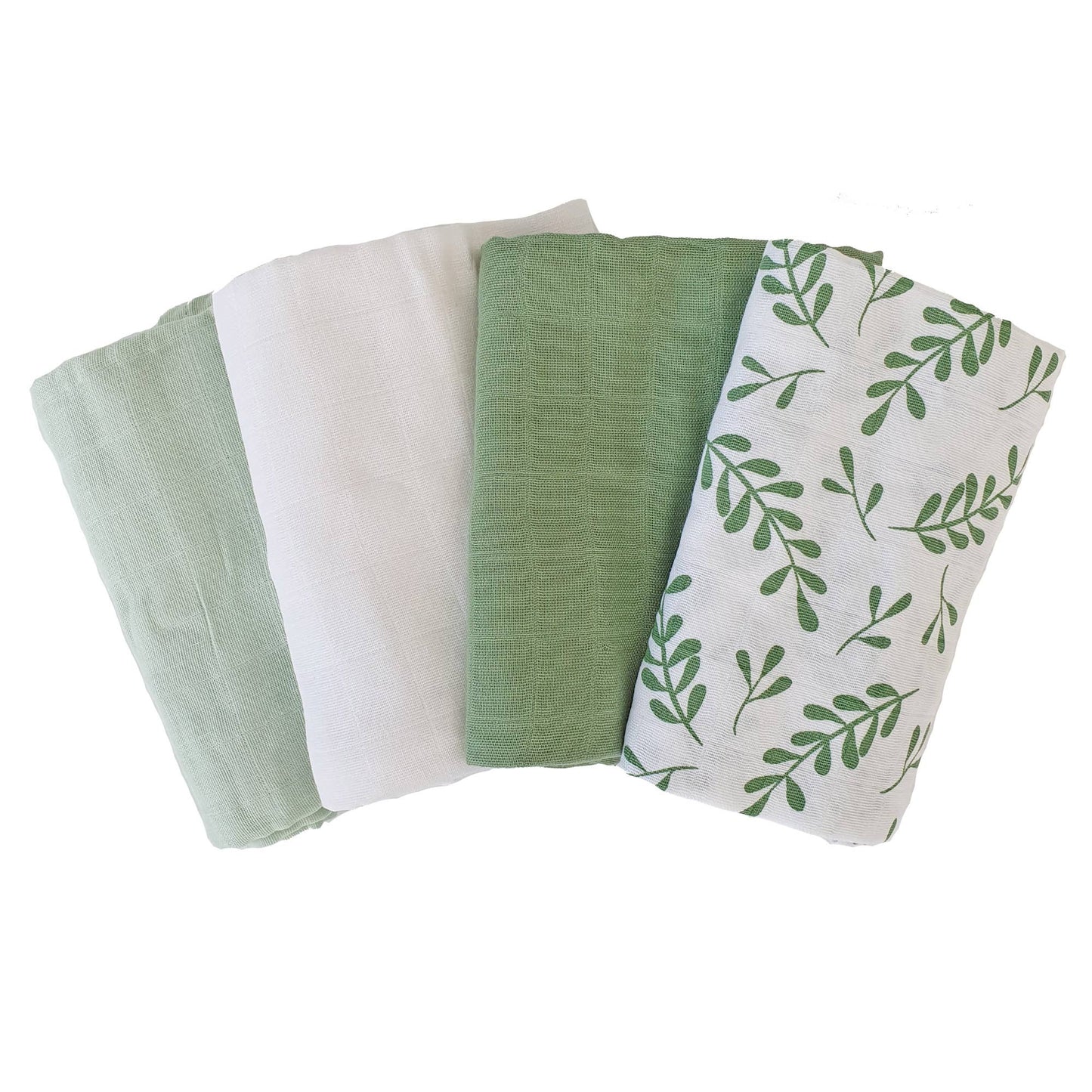Ekologiska muslinfiltar 4-pack blommig grön