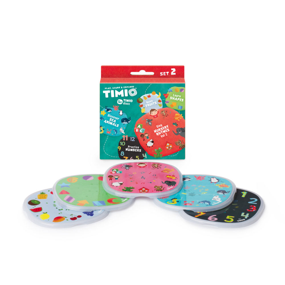 TIMIO Disc Set 2 - Numbers, Nursery Rhymes, Sea Animals, Shapes and Fruits