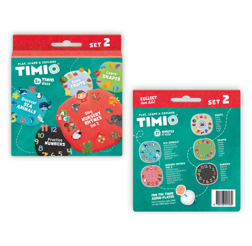 TIMIO Disc Set 2 - Numbers, Nursery Rhymes, Sea Animals, Shapes and Fruits