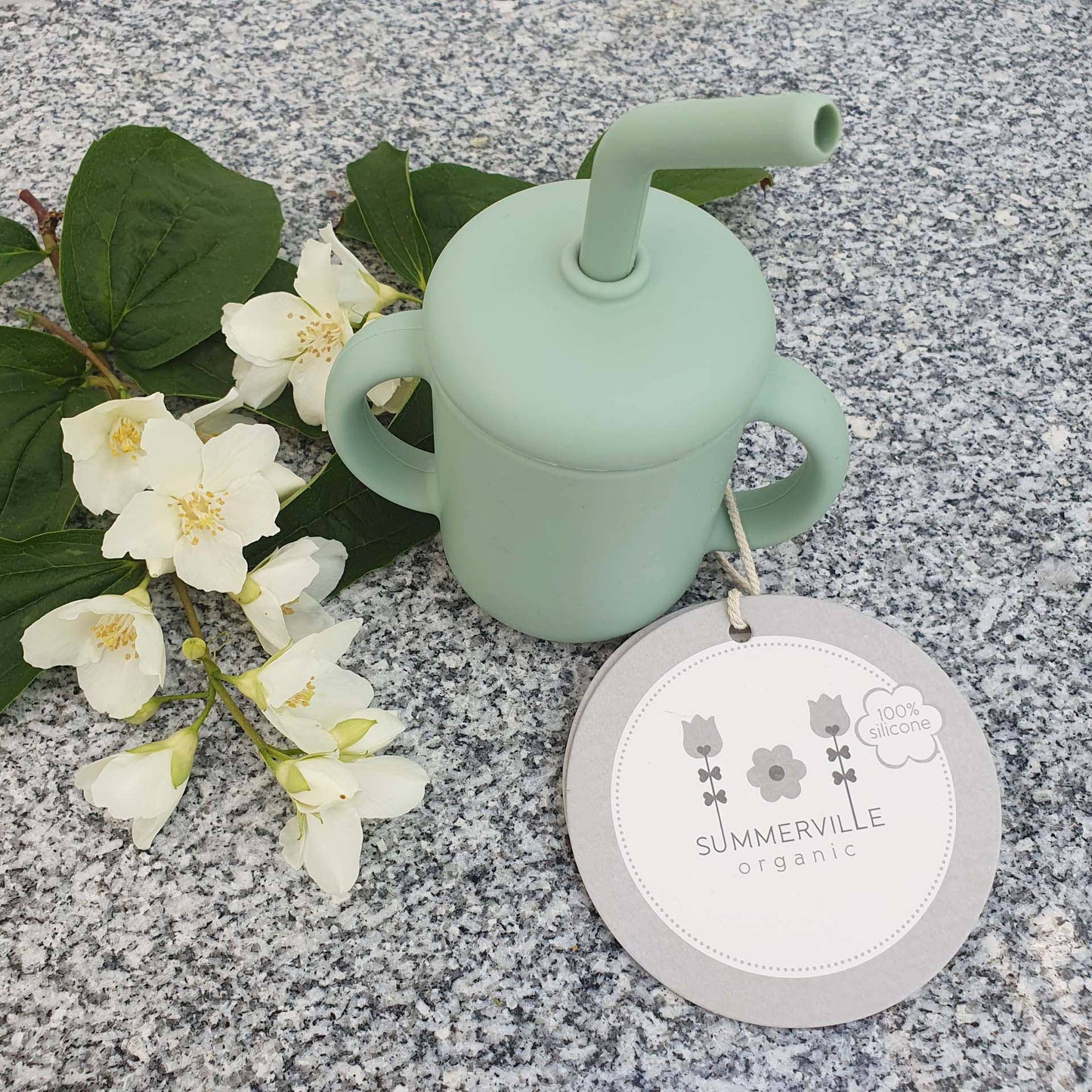 Summerville organic Silikonkopp med sugrör Cameo Grön