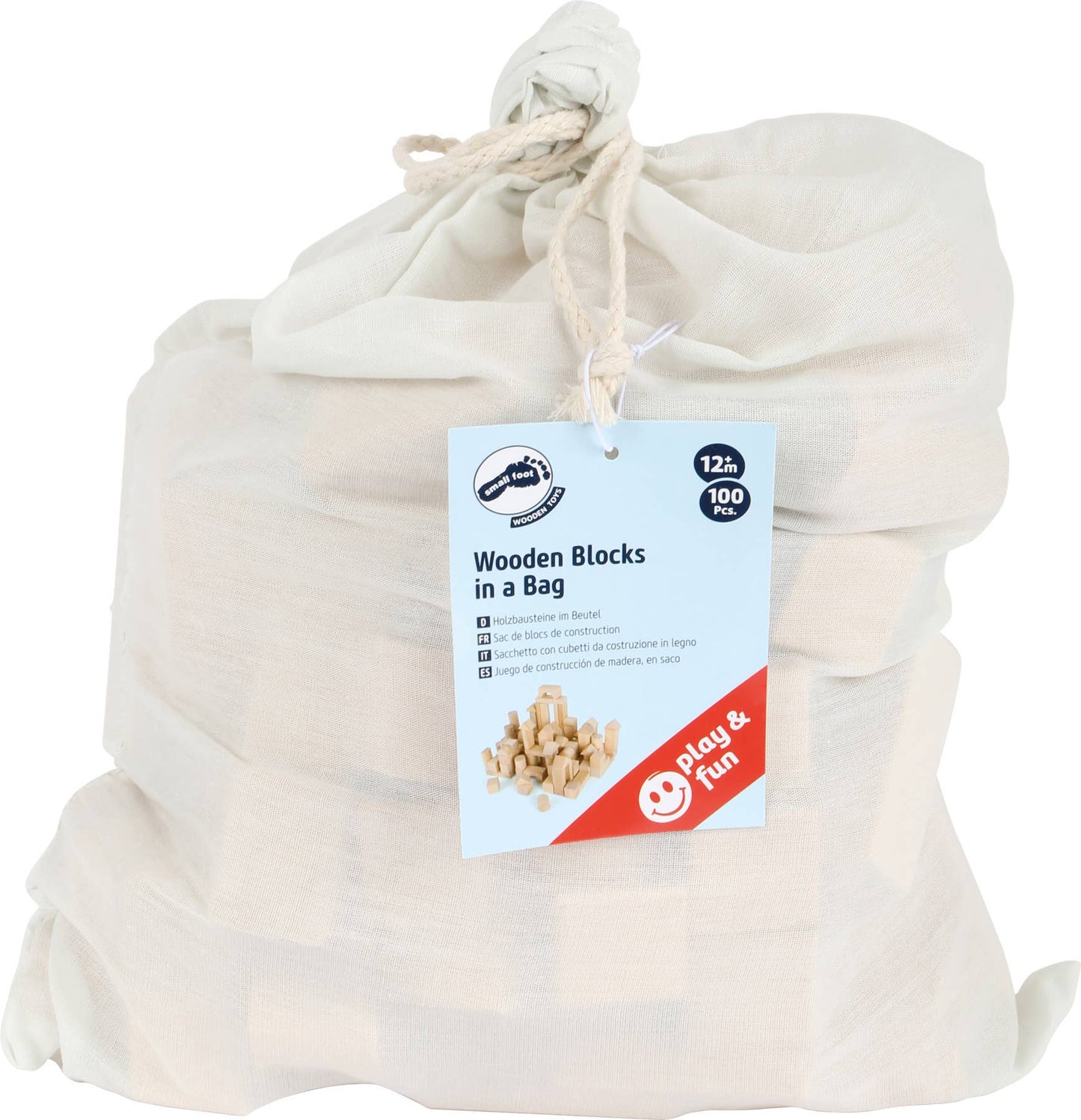 small foot Naturliga träbyggstenar, 100 pack, i en påse | byggstenar | trä