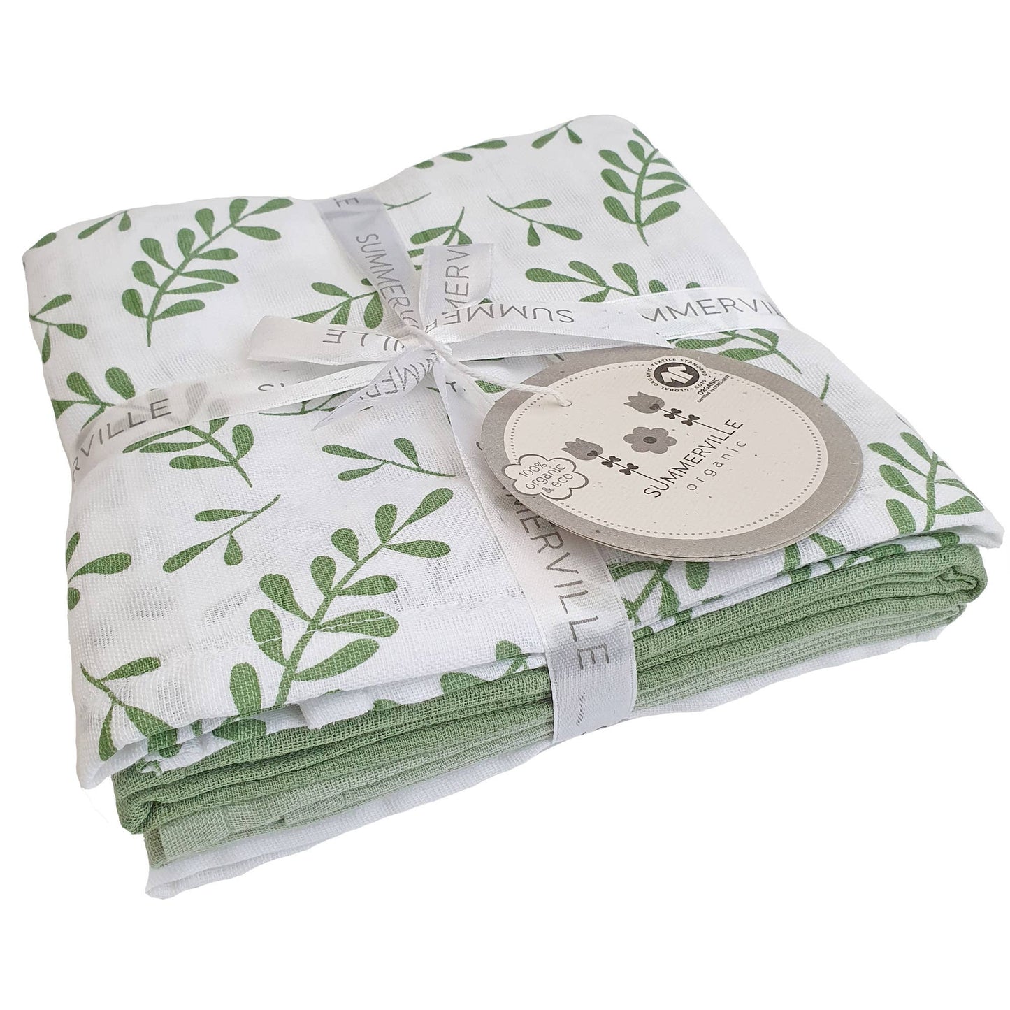 Ekologiska muslinfiltar 4-pack blommig grön