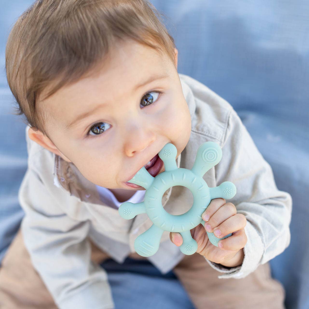 Summerville organic Silikon Baby Rattle + Teether blågrön