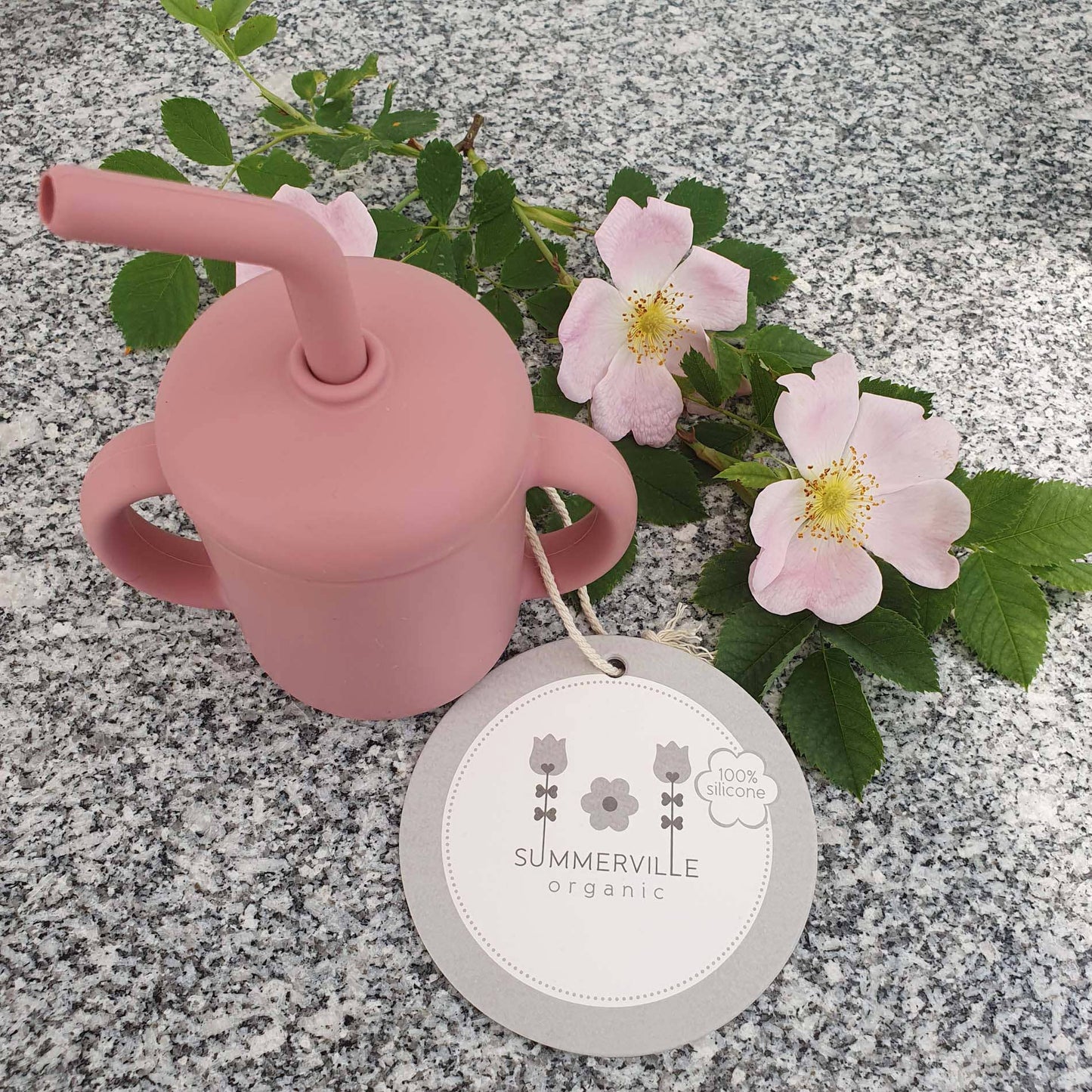 Summerville organic Silikonkopp med sugrör Dusty Rose