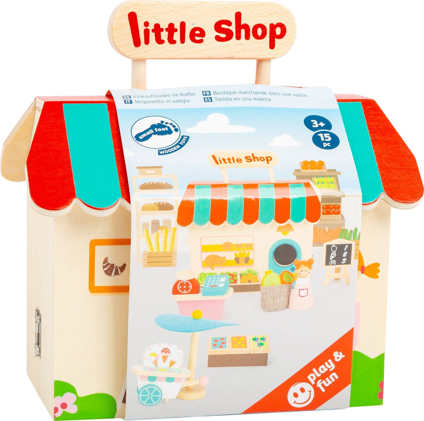 small foot Shopping Shop i en resväska | Spelvärldar | Trä