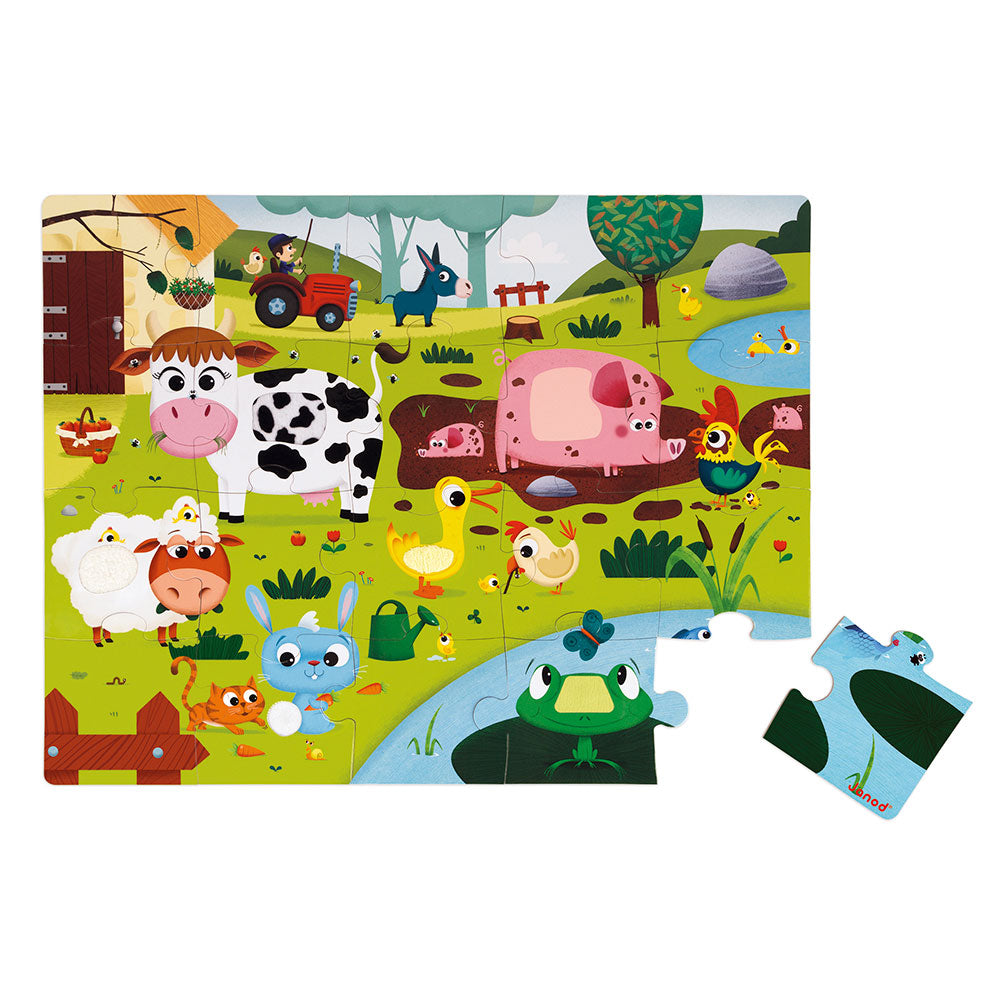 Janod - Tactile Puzzle Farm Animals 20 bitar