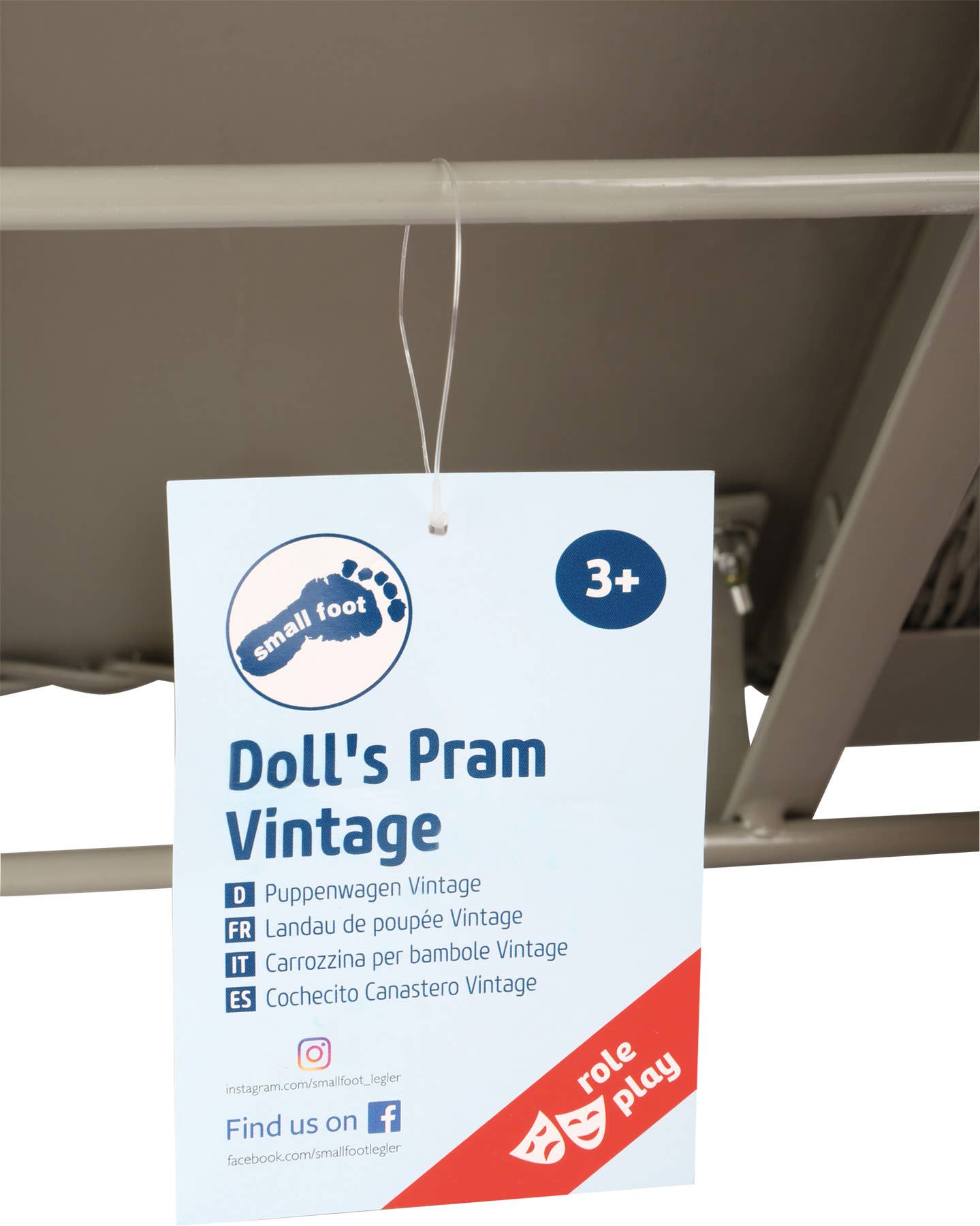 small foot Vintage grå docka barnvagn | dockvagn | trä
