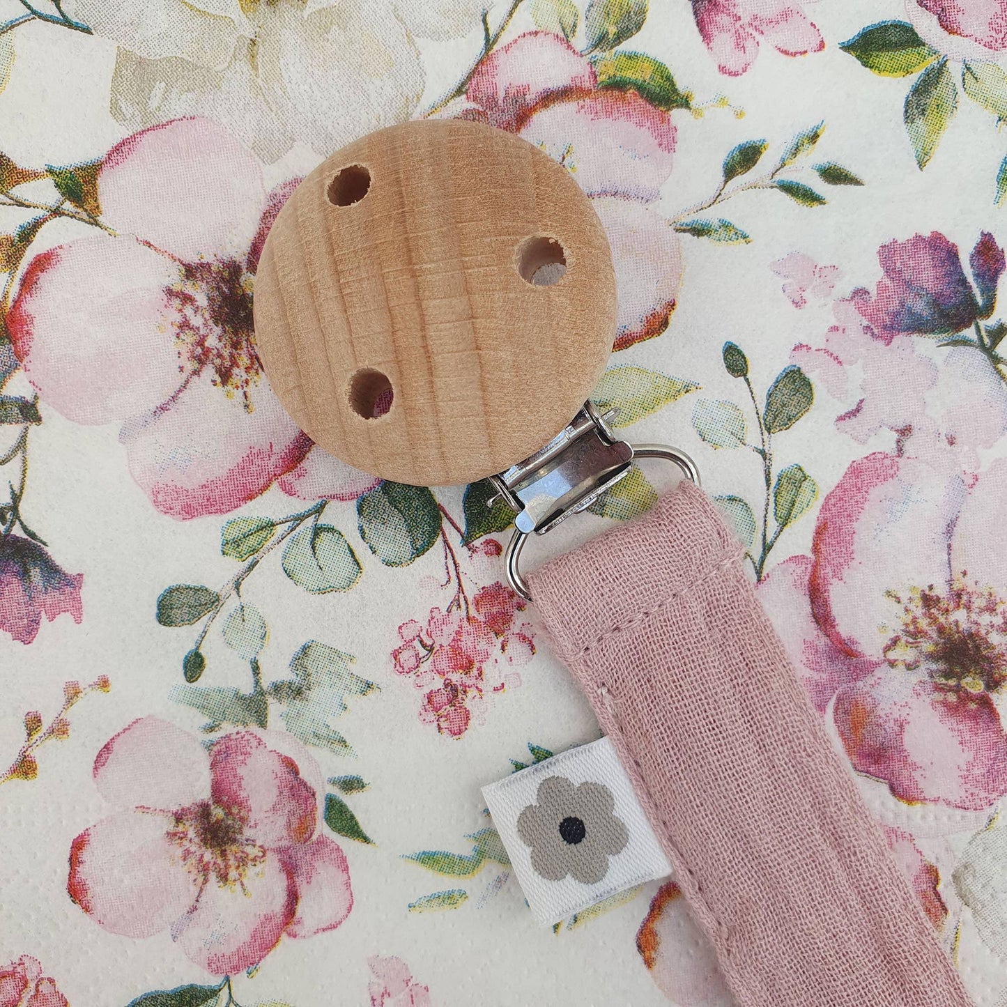 Ekologisk Nappklämma Muslin Pale Mauve