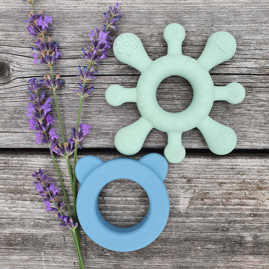 Summerville organic Silikon Baby Rattle + Teether blågrön