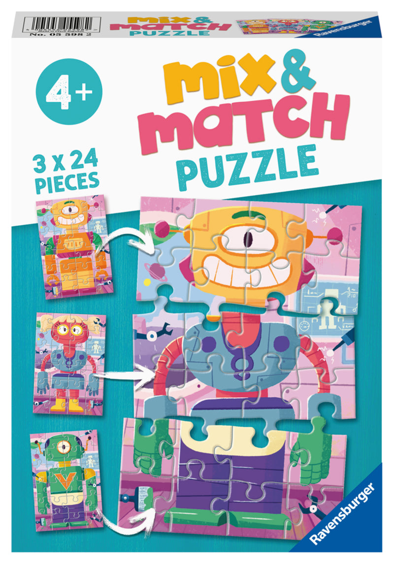 Ravensburger pussel - Mix & Match Cute Robots 3x24 bitar