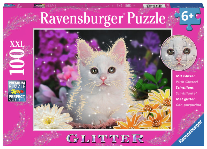 Ravensburger pussel - White Kitten Glitter 100 bitar