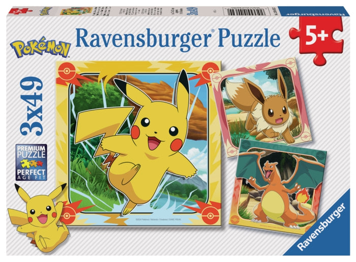 Ravensburger pussel - Pikachu, Charizard and Eevee! 3x49 bitar