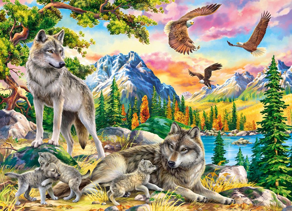 KIDEK pussel - Wolf Family and Eagles, 300-bitar