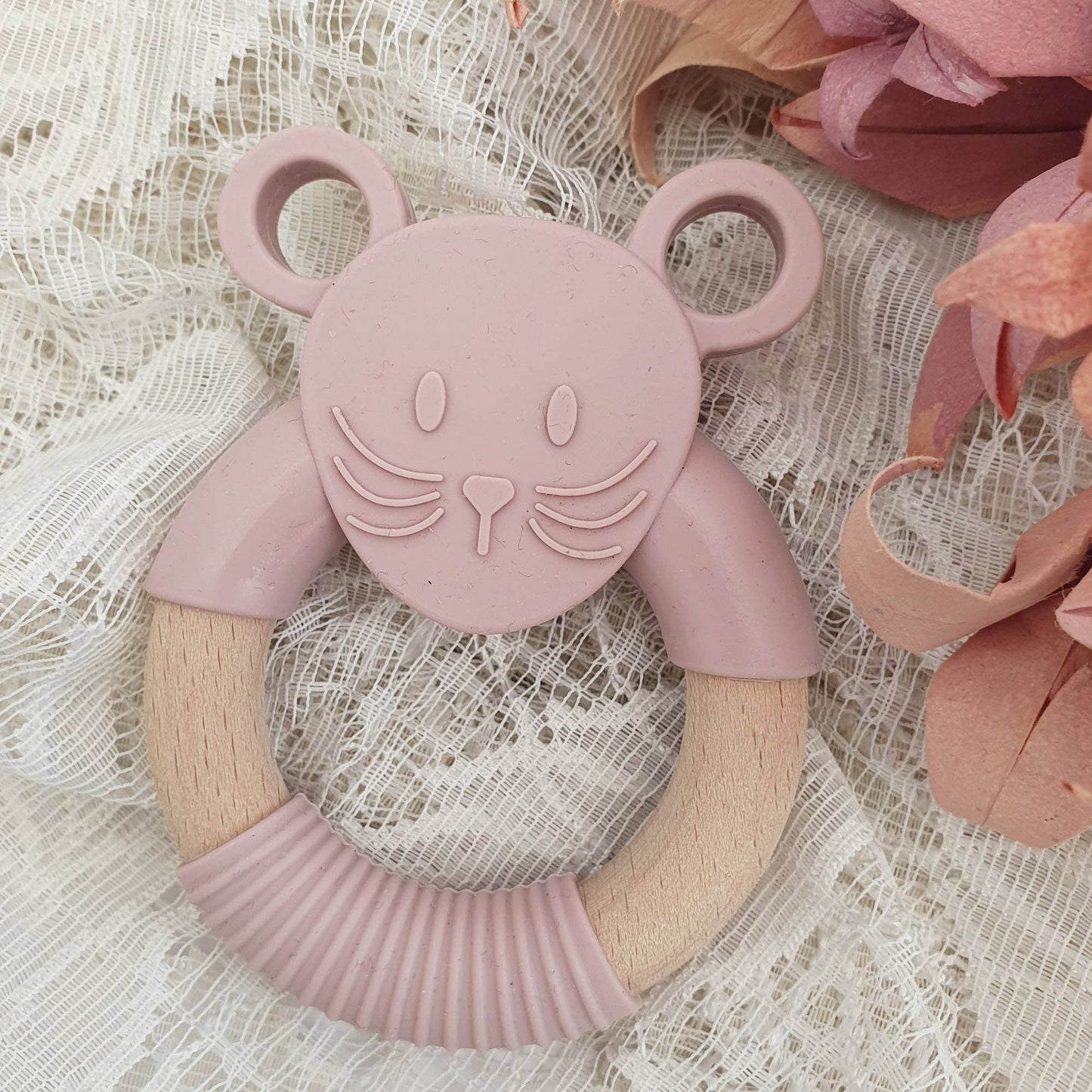 Summerville organic Silikonträ Baby Teether Mouse blek lila