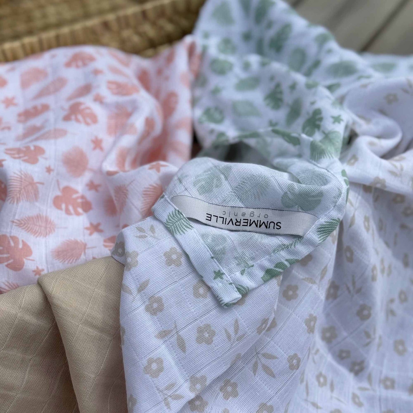 Summerville organic Babyfilt i muslin tropisk grön GOTS