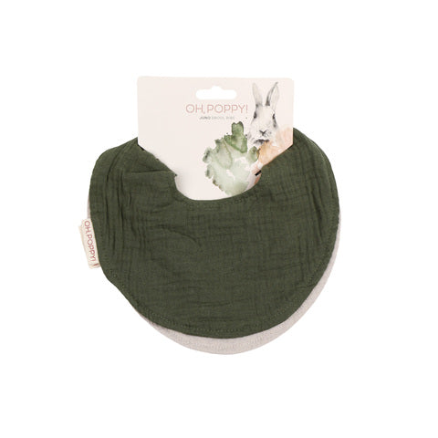 Oh, Poppy! JUNO DROOL BIBS 2-P Forest Green / Linen Beige