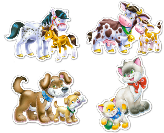 Animals with Babies, 4 pussel - figurformade, 4, 5, 6 och 7 bitar