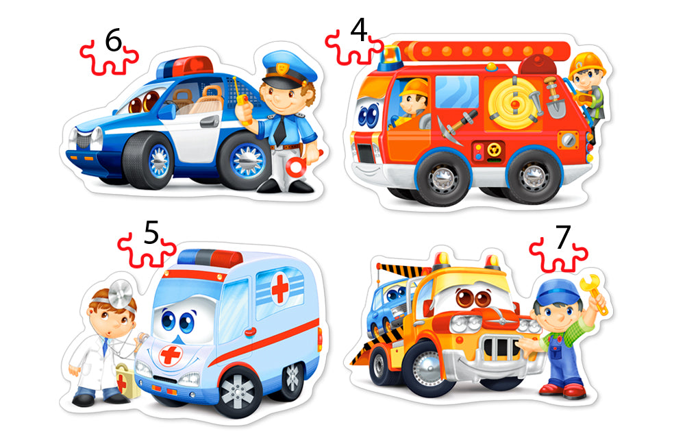 KIDEK pussel - Rescue Services, 4 bitar pussel - figurformade, 4 bitar, 5 bitar, 6 bitar och 7 bitar