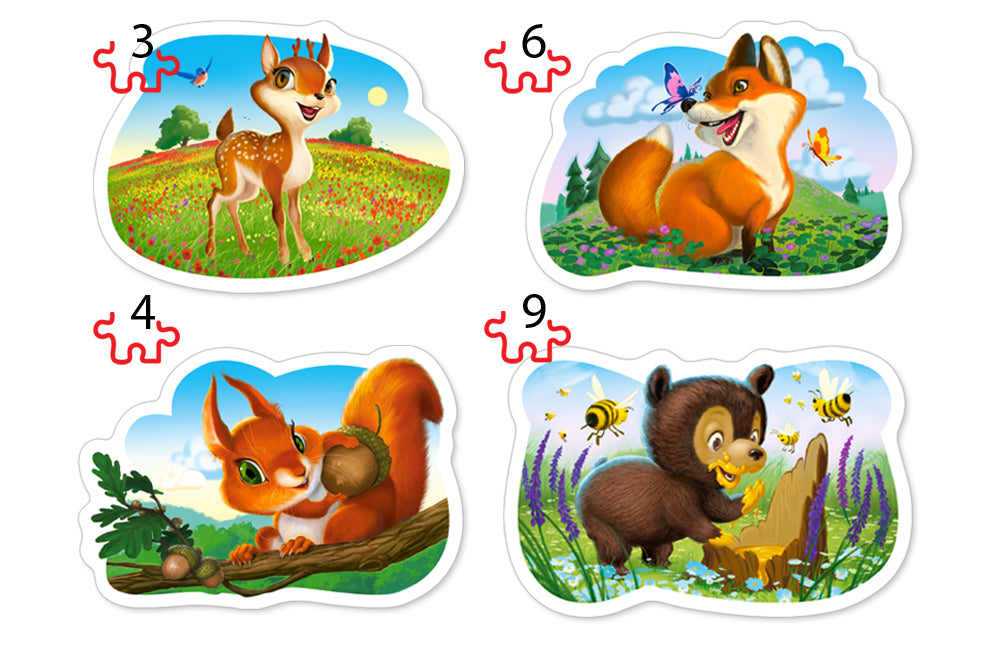 KIDEK pussel - Forest Animals, 4 bitar pussel - 3 bitar, 4 bitar, 6 bitar och 9 bitar