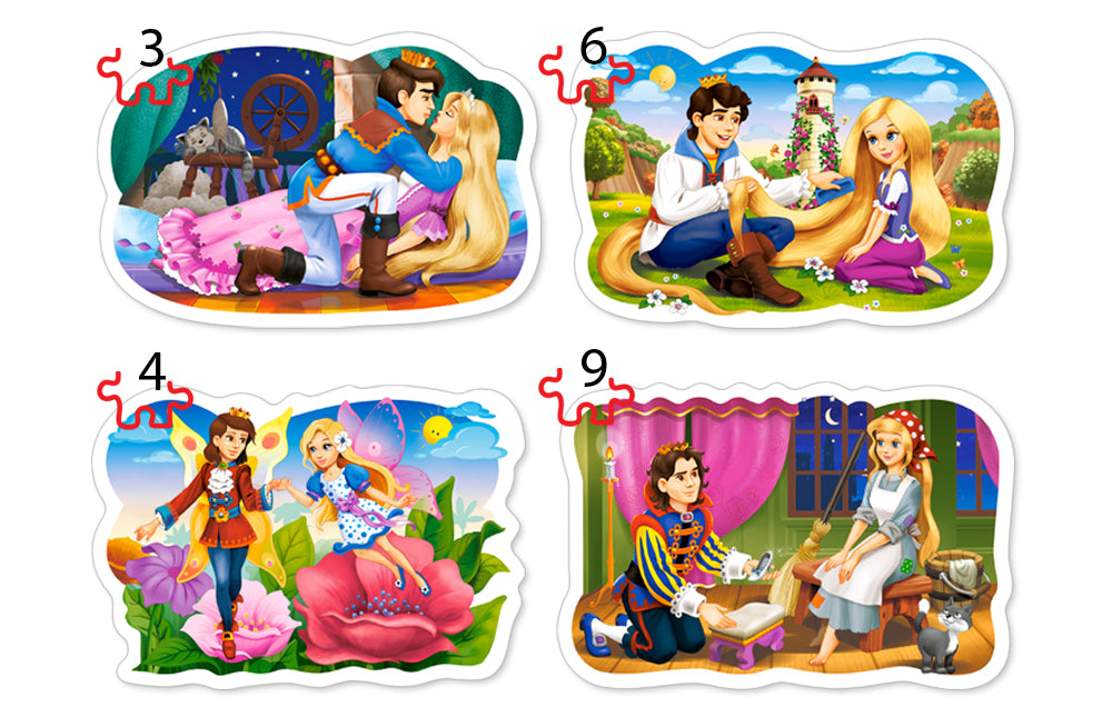 KIDEK pussel - Fairytale Love, 4 bitar pussel - 3 bitar, 4 bitar, 6 bitar och 9 bitar
