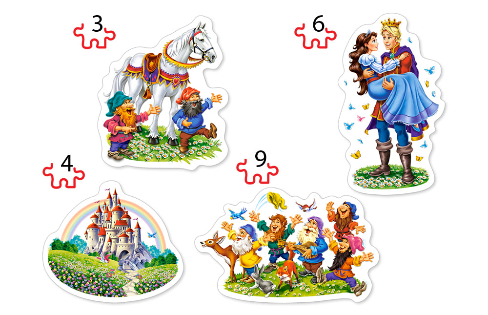 KIDEK pussel - Snow White's Story, 4 bitar pussel - 3 bitar, 4 bitar, 6 bitar och 9 bitar