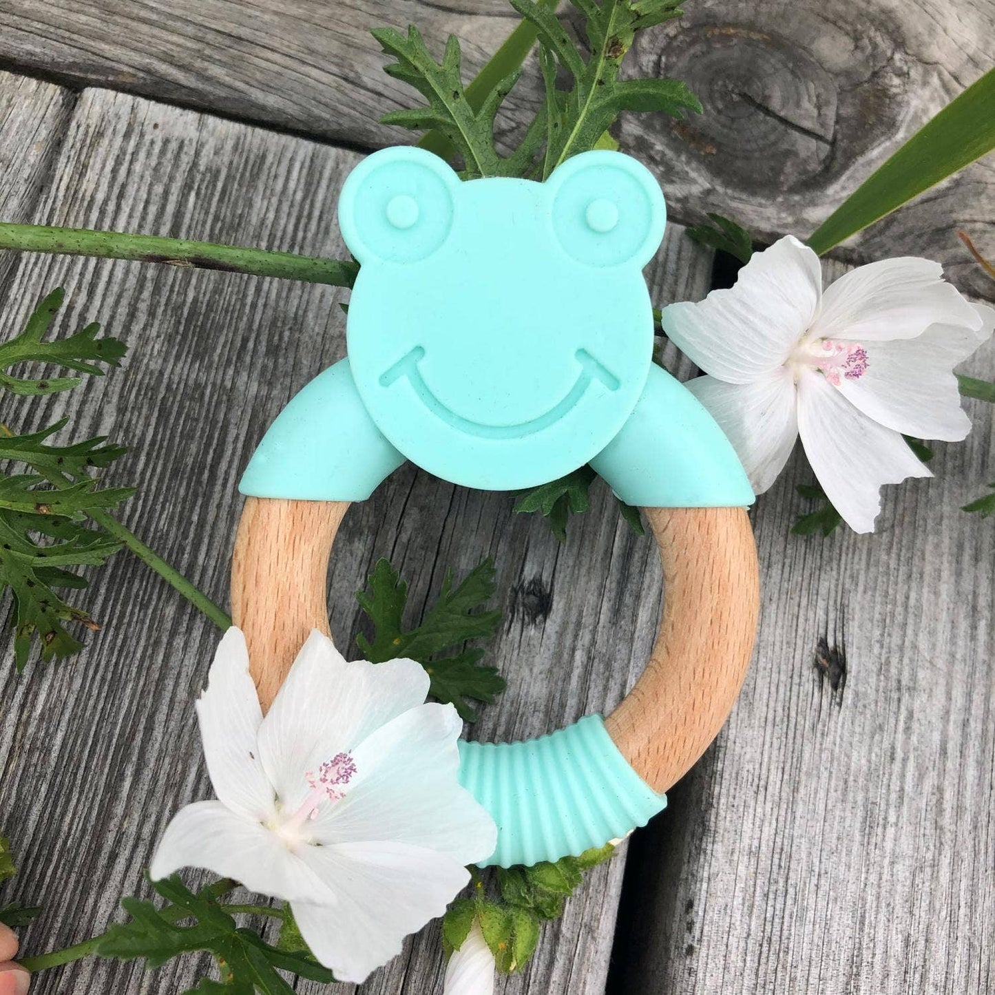 Summerville organic Silikonträ Baby Teether Groda Grön