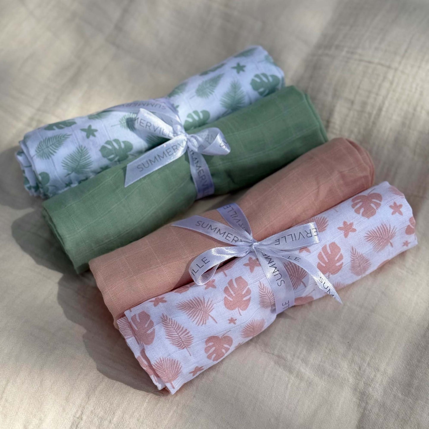 Baby muslinfiltar 2-pack Tropical Peach GOTS