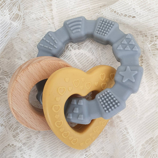 Baby Silikonbitring Hjärta Ockra