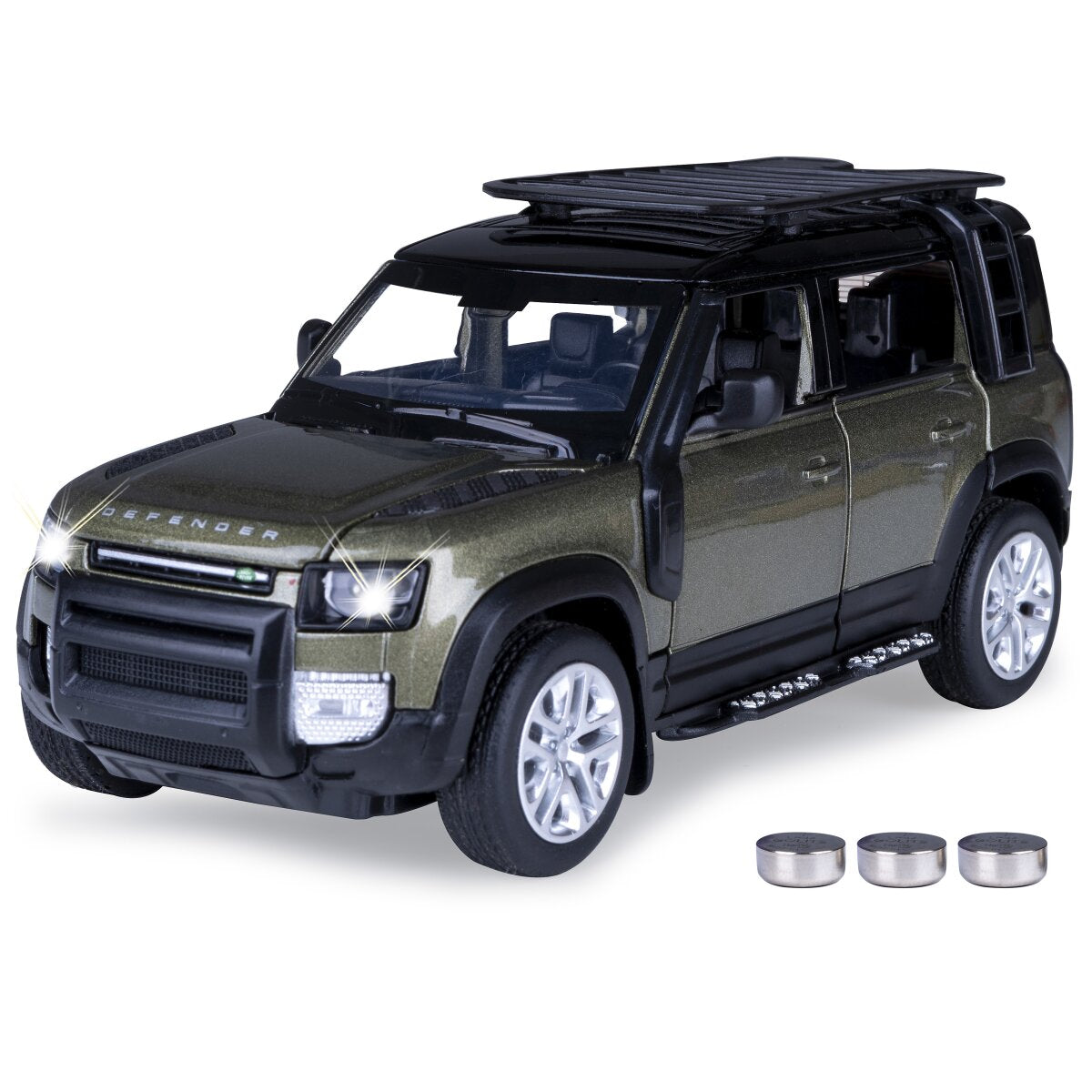 JAMARA Land Rover Defender 110 Diecast 1:32 green incl. Button cells