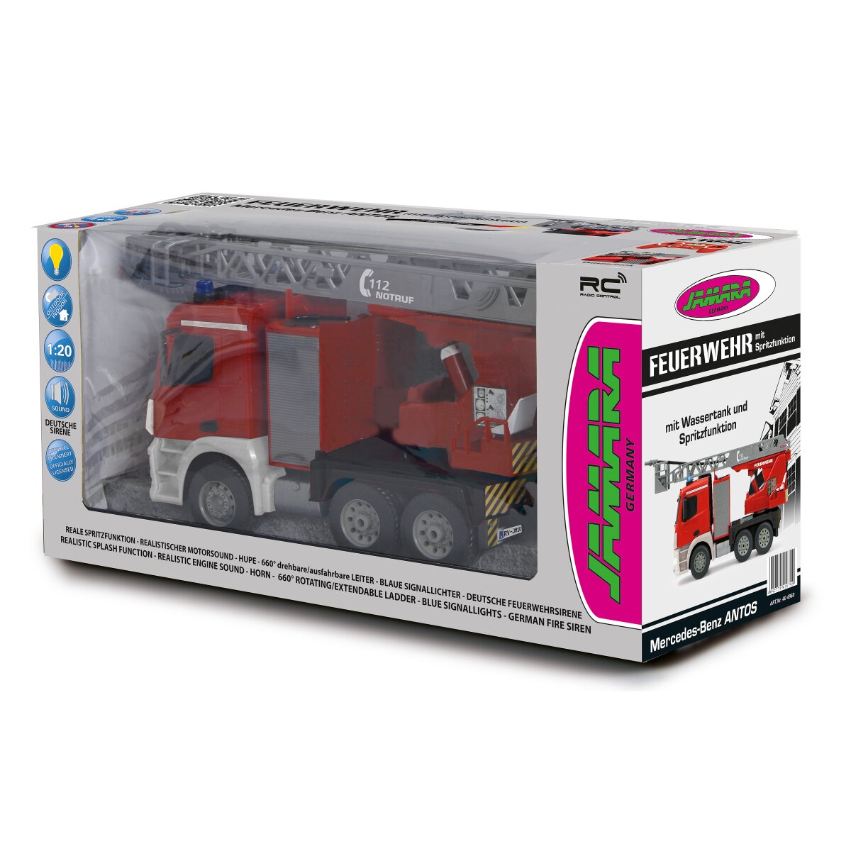 JAMARA Fire Truck turnable Ladder Mercedes-Benz Antos 1:20 2,4GHz with spray function
