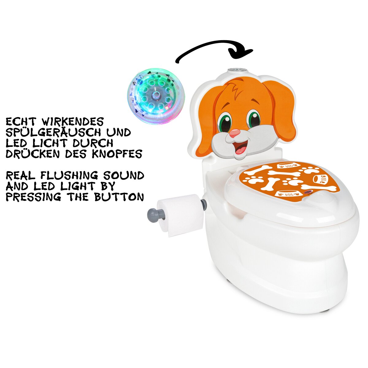 JAMARA My little toilet dog with flushing sound and toilet paper holder