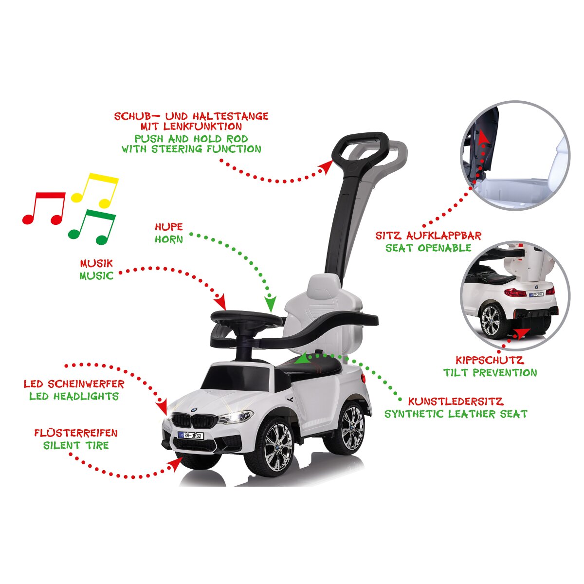 JAMARA Push Car BMW M5 white 2in1 with push bar